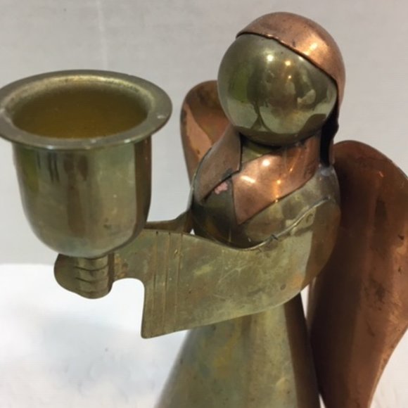 Brass Copper Angel Single Candle Holder Christmas 6" Vintage - Picture 5 of 14